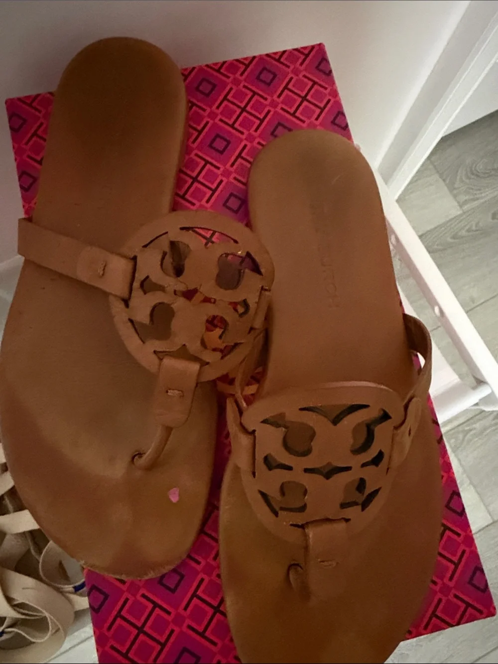 Tory Burch Brown Leather Logo Thong Sandals